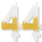 White Birthday Candle, Gold Number 44 Candles for Cake, Gold White 44th Birthday Cake Topper, White Gold Candle Cake Toppers for Women Men Birthday Cake Decorations, Wedding Anniversary Supplies