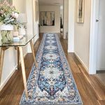 U'Artlines Boho Runner Rug for Hallway, 2'x14' Non Slip Washable Carpet Runner for Entryway, Low-Pile Soft Long Farmhouse Rugs for Kitchen Living Room Bedroom Blue