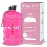 HYDRATE XL Jug 2.2 Litre Water Bottle Pink - BPA Free, Leak Proof, Flip Cap, Big Sports Bottle for Gym, Adults, Large Hydration Jug, Durable Material, Convenient Gym Bottle with Handle and Strap