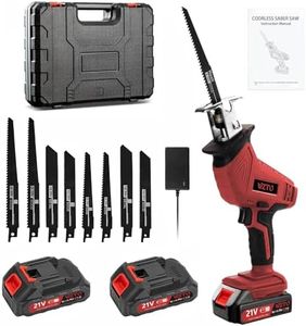 Red Reciprocating Saw, 0-4000 RPM Variable Speed Reciprocating Saws with 8 Blades, Electric Saws to Cut Wood, 21V Cordless Wood Saw Electric, for Metal PVC Cutting with 2 Batteries