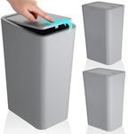 SHPMXUPW 3 Pack Bathroom Small Trash Can with Lid,10L / 2.6 Gallon Slim Garbage Bin Wastebasket with Pop-Up Lid for Bedroom, Office, Kitchen, Craft Room, Fits Under Desk/Cabinet/Sink/Grey