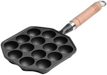 Takoyaki Pan Non-Stick Aebleskivers Pan Takoyaki Maker 14 Holes Takoyaki Pan Non-Stick Cast Iron Octopus Meatballs Mould Maker with Removable Handle