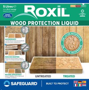 Roxil Wood Waterproofing Liquid 5L – Clear Outdoor Sealer for Decking, Fences, Sheds