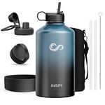 Water Bottle Insulated, INSPI Gallon Water Bottle with Straw&3 Lids, Large Wide Mouth Triple Wall Vacuum Stainless Steel Metal Hydro Jug, Keep Cold for 48Hrs and Hot for 24Hrs, (Indigo/Black, 128oz)