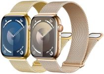 2 Pack Milanese Loop Band for Apple Watch Band 49mm 41mm 45mm 40mm 44mm 42mm 38mm Magnetic Metal Mesh Loop Strap for iWatch Ultra 2 Ultra Series 9 8 7 6 5 4 3 SE 2 SE,Gold/Rose gold 42/44/45/49mm