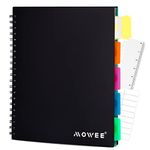 MOWEE Spiral Notebook - 5 Subject Notebook, College Ruled Notebook With Dividers Pocket, Tabs Label, 11" Ruler, 200 Pages, for Writing Journal, Home & Office, School Supplies, 8.5''x11''Black