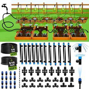 Bonviee 247FT Drip Irrigation System, Automatic Garden Watering System Kit with 50FT 5/16” & 1/4” Drip Tubing, Quick-to-Connect Fittings, Adjustable Drip Emitters for Raised Beds, Greenhouse, Lawn