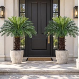 Keeplush 3ft Artificial Sago Palm – 36in Faux Cycas Revoluta Fake Floor Plant, Fake Floor Plant for Indoor Outdoor, Front Porch Patio Home Office Decor, Tropical Fake Plant, Green 2Pcs
