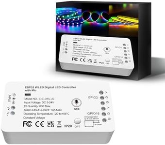 JAADOEY ESP32 WLED LED Controller with Built-in Microphone, DIY Music Sync & Dynamic Lighting Modes, Compatible with WS2811, WS2812, WS2813, WS2815, SK6812, TM1814 Addressable FCOB LED Strip Lights