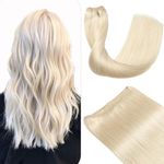 Sew in Hair Extensions Human Hair, Platinum Blonde Color Weft Hair Extensions 14 Inch Hair Bundles 80g Hair Weft Extensions Human Hair Sew in Hair Extensions (W60-14)