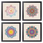 Kagaz Kala - Mandala Art - Religious Wall Poster - Mandalam Wall Decor - Lipan Art Wall Poster Frame - Set of 4-9x9 inches Square Framed Posters (Style 4)