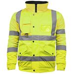 High Visibility Safety Security Reflective Protective Waterproof Workwear Bomber Jacket Fluorescent (M, Fluorescent Yellow)