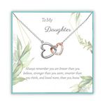 Sereney Daughter Necklace for Women as Daughter Gifts, Mother and Daughter Necklace for Daughter Birthday Back to School Gifts, Daughter Jewelry Double Hearts Necklace for Her, To My Daughter Holiday Gifts for Daughter from Dad Mom