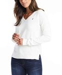 Nautica Women's Effortless J-Class Long Sleeve 100% Cotton V-Neck Sweater, Marshmallow, XL