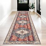 KOZYFLY Runners for Hallways 2.6x12 Ft Extra Long Washable Kitchen Runner Rug Boho Runner Rug for Entryway Indoor Rust Oriental Faux Wool Stair Runner Rug Floor Carpet Runner for Stair Kitchen Hall