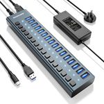 Powered USB Hub ANYOYO 16 Port USB 3.1 Data Hub(10Gbps), USB Splitter with Individual On/Off Switches and 12 V/7.5 A Power Supply, USB Extension for Laptop, PC, Flash Drive and More