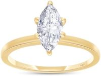Solitaire Engagement Ring For Women, 8X4MM Marquise Cut Lab Created Moissanite Diamond Wedding Ring in 14K Yellow Gold Over Sterling Silver Jewelry Gift for Her (0.50 CT), Ring Size-5