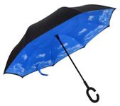 L&L® Double Layer C-Handle Inverted Upside Down Waterproof Reverse Umbrella UK (Blue Sky)