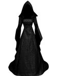 niyokki Renaissance Gothic Vampire Vintage Embroidered Gown Dress Halloween Cosplay Medieval Witch Hooded Costume Women(Black M)