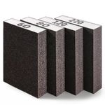 Premium Sanding Block, 4 Pcs Sanding Sponges of 60/80/120/220 Variety Grits, Sandpaper Block for Wet/Dry Sanding, Drywall Sanding Sponge for Wood Auto Body Metal, Flat or Curved Surfaces