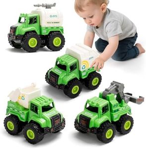 4 Pack Garbage Truck Toys for Toddlers – Push and Go Recycling Trucks for Boys and Girls Ages 2-5, Friction Powered Sanitation Vehicles with Realistic Details, Eco-Friendly Trash Truck Toy Set