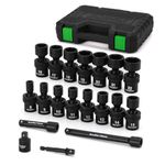 TecoTek 19 PCS 3/8" Drive Shallow Universal Impact Socket Set, Swivel Socket Set, 8-22mm, Metric Socket Set with Flexible Wobble, Cr-Mo Steel, Includes Extension Bars and Adapter