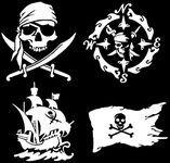 Pirate Decals 4 Pack: Skull and Swords, Pirate Ship, Pirate Flag, Pirate Compass (White, PiratesOne Small~3.5")