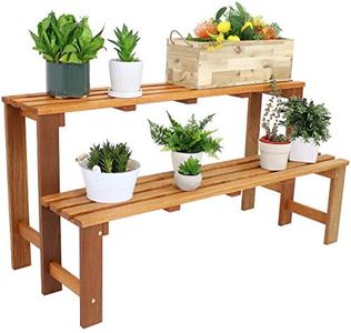 Sunnydaze 24-Inch 2-Tier Meranti Wood Outdoor Plant Stand with Teak Oil Finish