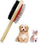 Dog Brush Double Sided Wooden Dog Brushes for Grooming Messaging & Cleaning 2 in 1 Pin & Bristle Soft Pet Hair Brush for Dogs & Cat Long or Short Haired