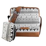 Funk For Hire Women Printed Canvas and Leatherette box Sling Crossbody Bag with Broad strap and coin pouch - White and Black