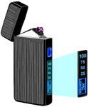 ULMCULM Electric Lighter, USB Rechargeable Lighter, Plasma Dual Arc Lighter, Windproof Flameless Lighter, Pocket Metal Lighter with LED Battery Indication for Candles, Incense, Camping (220mAh, Black)