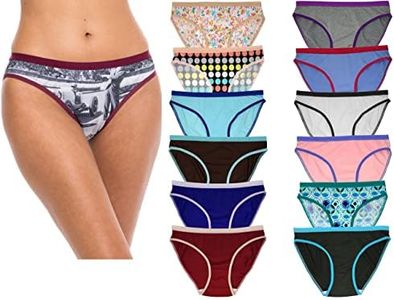 Sexy Basics Women’s 12 Pack Bikini Brief Panties | Ultra-Soft & Silky Nylon -Spandex Stretch Underwear, 12 Pack -Assorted Prints & Solids Mix, Small