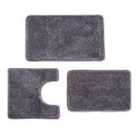 Bathroom Rugs Sets 3 Pieces Microfiber - Upgrade Non-Slip TPR Bottom- Quick Dry - Machine Wash for Bedroom, Tub, Living Room（Dark Grey