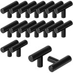 BELLE VOUS 20 Pack of Kitchen Cabinet Handles - 50mm T Bar Pulls - Black Stainless Steel Knobs - Hardware for Drawers, Cupboards, Doors, Furniture, Bedroom, Wardrobes & Furniture