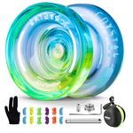MAGICYOYO Responsive Yoyo for Kids Beginners, Dual Purpose Yo Yo K2 Unresponsive Yo-yo for Finger Spin Tricks Intermediate Play+12 Yoyo Strings+Bearing Tool +Storage Case(Blue Yellow)