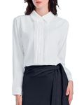 SPRING SEAON Women's Blouse Button-Down Shirts Long Sleeve Casual V-Neck Collar Shirts Lady Work Office Chiffon Blouses Tops, A-White Blouses, M