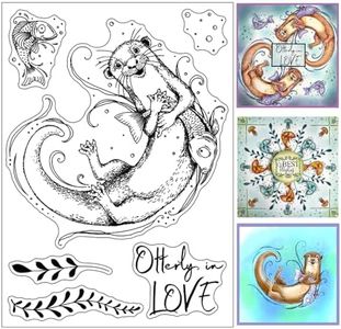 Briartw Otter Clear Stamp for Card Making,Fish Otterly in Love 6x8 inch Silicone Seal for Scrapbooking Album Cardmaking Gift Craft Embossing Stamping Ink Handmade Paper Card Decoration