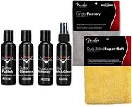 Fender 6-Piece Guitar Care Kit with Custom Shop Deluxe Guitar Care System 4 Pack, Super-Soft Dual-Sided Microfiber Cloth, Fender Factory Microfiber Cloth