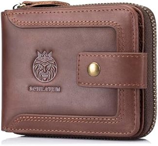 SCHLATUM Genuine Leather Zipper Wallet for Men RFID Blocking Large Capacity Classic Wallet with Coin Pocket ID Window, Coffee, Vintage & Classic