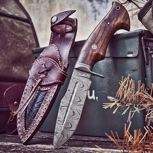 BIGCAT ROAR Beast Hunter - Handmade Damascus Steel Fixed Blade Hunting Knife 10" - Walnut Wood Handle & Leather Sheath - Skinning Outdoor Camp Survival Bushcraft EDC Knife - Collector Gifts for Men