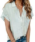 Hotouch 2024 Striped Women's Summer Soft Button Down Hawaiian Shirts Short Sleeve Vacation Beach Summer Hawaii Shirts