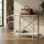 ecofynd Metal Luggage Rack, 2-Tier Space-Saving Travel Organizer, Stable Luggage Holder for Guest Room, Bedroom, Hotel, Holds up to 150 Kg, Strong, Non-Slip Feet, X-Cross Brace at Back (White)