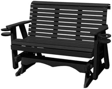 5FT Glider Amish Handmade in USA Poly Lumber wood Lancaster series RollBack Porch Glider with Cupholders HeavyDuty Everlasting PolyTuf HDPE No wood fibers and 1000 lbs Limit,Stainless Steel hardware