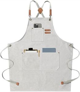 AFUN Chef Aprons for Men Women with Large Pockets, Cotton Canvas Cross Back Heavy Duty Adjustable Work Apron, Size M to XXL(Beige)