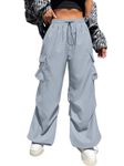 Buynewtrend Women Loose Fit Parachute Trousers | High Waist Cargo Pant (34, Grey)