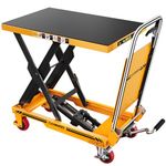 CAMMOO Hydraulic Lift Table Cart, 500lbs Capacity, 28.5" Lifting Height, Single Scissor Lift with Non-Slip Pad & Safety Guard Foldable Handle for Material Handling and Transportation, Yellow