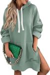 SHEWIN Womens Hoodies Casual Long Sleeve Lightweight Drawstring Split Hem Pullover Hooded Oversized Sweatshirt for Women,(US 12-14) L,Green