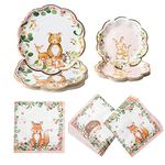 Kate Aspen 62 Piece Pink Woodland Baby Tableware Party Kit - 16pcs 7 inch & 9 inch Heavy Duty Disposable Party Plates, 30pcs 6.5 inch Durable Paper Napkins for Birthday, Baby Shower Party