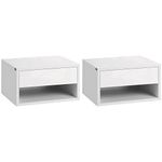 HOMCOM Floating Bedside Table Set of 2 Wall Mounted Nightstand with Storage Drawer and Open Shelf for Bedroom, High Gloss White