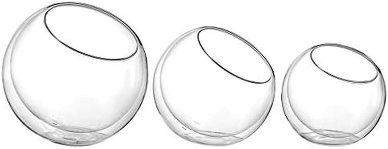 Double Wall Glass Slant Bowls Dia 6/5/4.5 Inch, Glass Terrarium, Globe Plant Vases, Candle Holders, Candy Jar Set of 3